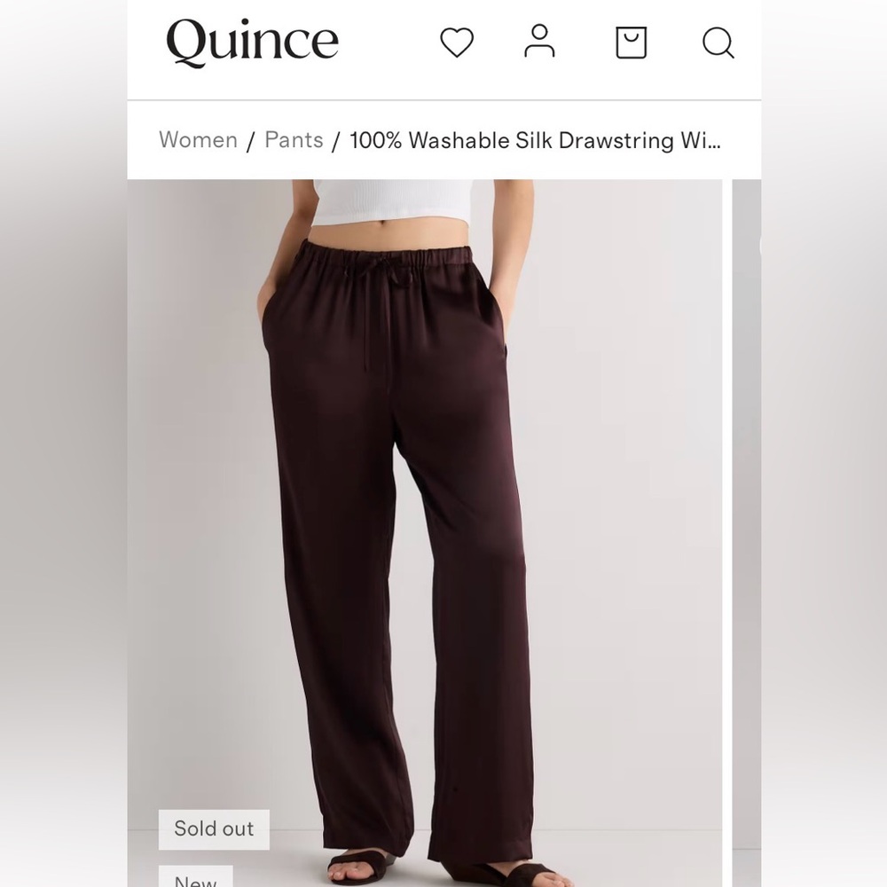 Quince washable silk wide leg pant in brown, Medium